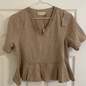 Consider more taupe ruffle cropped blouse by Pink Lily